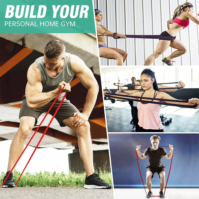 Bandes d'élastique pour fitness : homme et femmes effectuant des exercices de renforcement musculaire et d'étirement au gym.