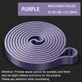 Bande de résistance violette en latex pour fitness, valeur 35-85 lbs, enroulée en cercle pour étirements et renforcement musculaire.