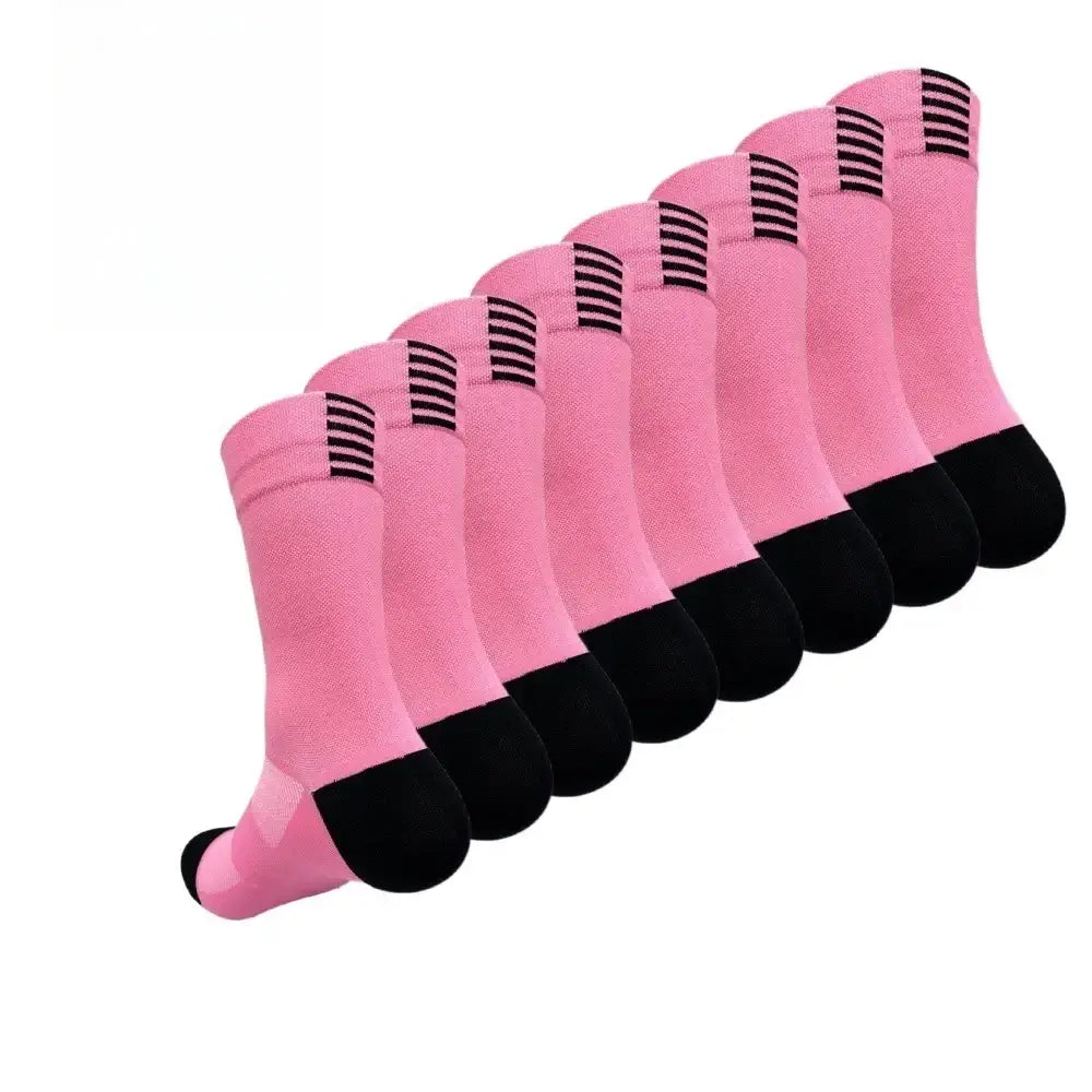 Chaussettes de cyclisme à séchage rapide pour hommes et femmes, ensemble de 4 paires, couleur rose.